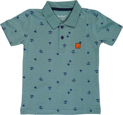 YALZZ Boys Printed Pure Cotton Regular T Shirt(Dark Green, Pack of 1)