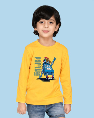 Nusyl Boys Graphic Print Cotton Blend Regular T Shirt(Yellow, Pack of 1)