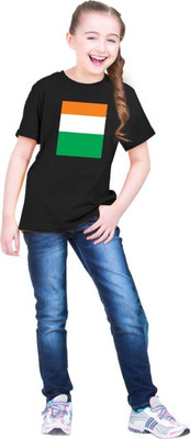 CHOMBOOKA Girls Printed Polyester Oversized T Shirt(Black, Pack of 1)