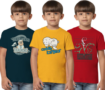 Texman Boys Printed Pure Cotton Regular T Shirt(Multicolor, Pack of 3)