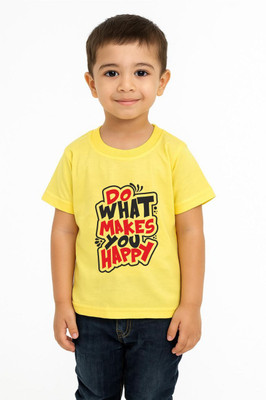 GROWWEARS Boys Typography Cotton Blend Regular T Shirt(Yellow, Pack of 1)