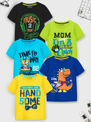 Trampoline Boys Printed Cotton Blend Regular T Shirt(Multicolor, Pack of 5)