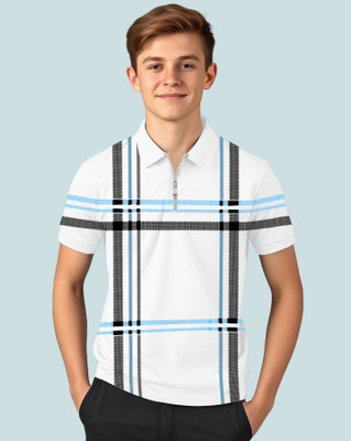 AUSK Boys Checkered Cotton Blend Regular T Shirt(Multicolor, Pack of 1)