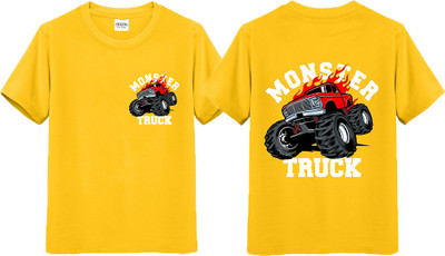 JANFA Boys Printed Pure Cotton Regular T Shirt(Yellow, Pack of 1)