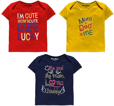 Miss & Chief Baby Boys & Baby Girls Printed Cotton Blend Regular T Shirt(Red, Pack of 3)