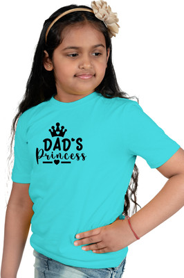 CHOMMBOOKA TRENDING Girls Typography Pure Cotton Regular T Shirt(Blue, Pack of 1)