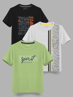 Hellcat Boys Printed Cotton Blend Regular T Shirt(Multicolor, Pack of 3)