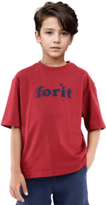 Rare Ones Boys Embroidered Cotton Blend Oversized T Shirt(Maroon, Pack of 1)