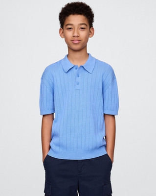 GAP Boys Self Design Organic Cotton Oversized T Shirt(Light Blue, Pack of 1)