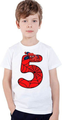 KPPRINT Boys Printed Cotton Blend Regular T Shirt(White, Pack of 1)