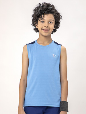 TECHNOSPORT Boys Colorblock Polyester Slim T Shirt(Light Blue, Pack of 1)
