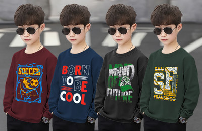 Infinite Picz Boys Typography, Printed Cotton Blend Regular T Shirt(Multicolor, Pack of 4)