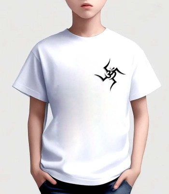 INDIAN EAGLE Boys & Girls Solid, Printed Polyester Regular T Shirt(White, Pack of 1)