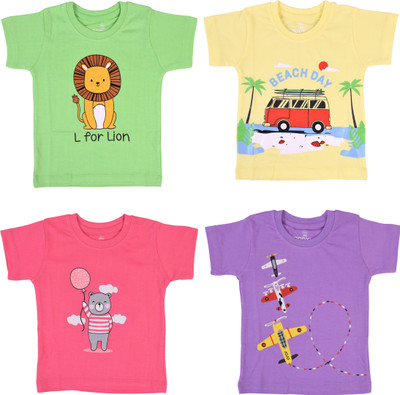 Toddylon Baby Boys & Baby Girls Printed Pure Cotton Regular T Shirt(Multicolor, Pack of 4)