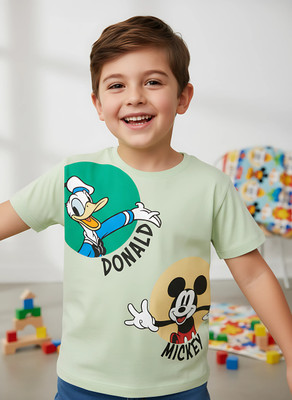 NX KIDDO WORLD Boys Printed Pure Cotton Regular T Shirt(Light Green, Pack of 1)