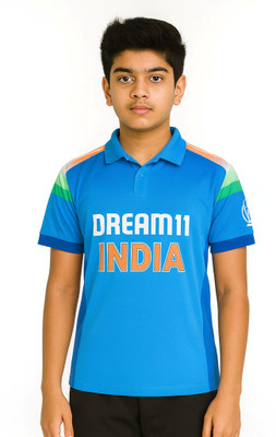 BUGOAT Boys & Girls Printed Polyester Regular T Shirt(Blue, Pack of 1)