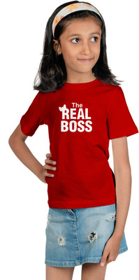 CHOMMBOOKA TRENDING Girls Typography Cotton Blend Regular T Shirt(Red, Pack of 1)