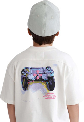 Rare Ones Boys Graphic Print Cotton Blend Oversized T Shirt(White, Pack of 1)