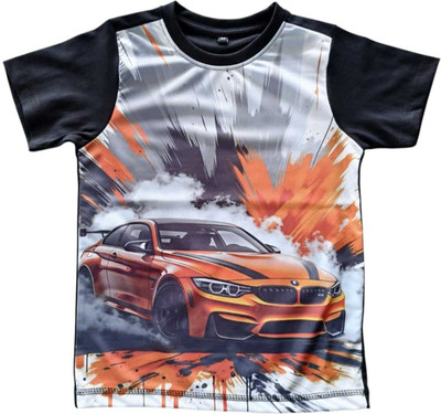 NAUGHTY WILD Boys & Girls Graphic Print Pure Cotton Regular T Shirt(Black, Pack of 1)