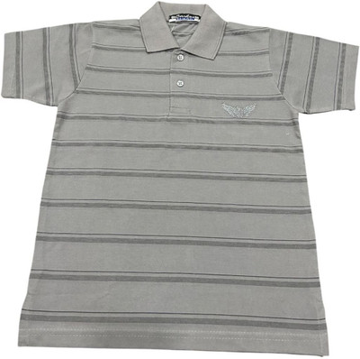 Carlos Boys Striped Cotton Blend Regular T Shirt(Grey, Pack of 1)