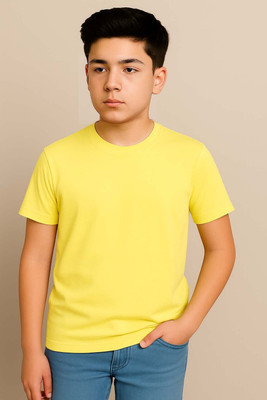 NOW OR NEVER Boys Solid Polyester Regular T Shirt(Yellow, Pack of 1)