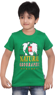 dongli Boys Typography, Printed Pure Cotton Regular T Shirt(Green, Pack of 1)