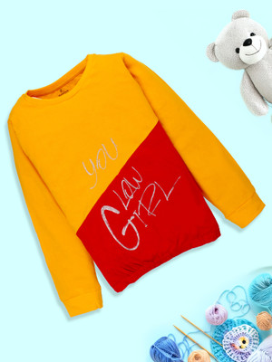 KiddoPanti Girls Printed Pure Cotton Regular T Shirt(Multicolor, Pack of 1)