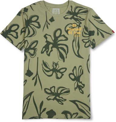 GINI & JONY Baby Boys Floral Print Cotton Blend T Shirt(Dark Green, Pack of 1)