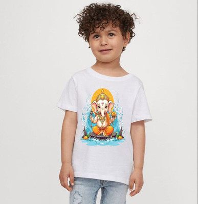 Kp Printofashions Boys & Girls Printed Polyester Regular T Shirt(White, Pack of 1)