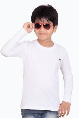 dongli Boys Solid Pure Cotton Regular T Shirt(White, Pack of 1)