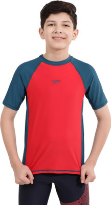 SPEEDO Boys Solid Polyester Regular T Shirt(Red, Pack of 1)