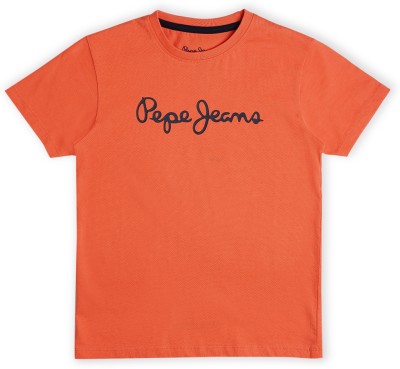 Pepe Jeans Boys Graphic Print Pure Cotton T Shirt(Orange, Pack of 1)