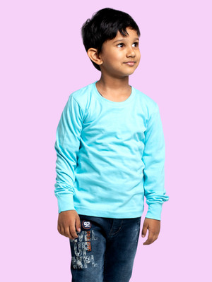 FBAR Boys Solid Pure Cotton Regular T Shirt(Light Blue, Pack of 1)