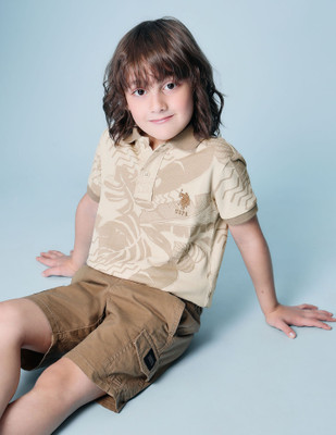 U.S. POLO ASSN. Boys Printed Pure Cotton Regular T Shirt(Beige, Pack of 1)