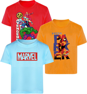 YK Marvel Boys Printed Cotton Blend Regular T Shirt(Multicolor, Pack of 3)
