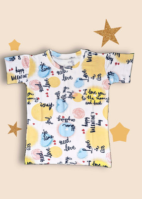 ToonToonTales Boys & Girls Typography Pure Cotton, Cotton Blend Regular T Shirt(Multicolor, Pack of 1)