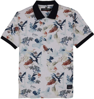 Status Quo Boys Printed Polyester, Elastane Regular T Shirt(White, Pack of 1)
