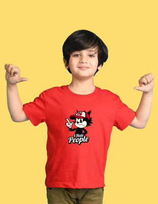 Nusyl Boys Graphic Print Cotton Blend Oversized T Shirt(Red, Pack of 1)