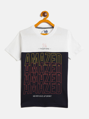 DUKE Boys Printed Cotton Blend Slim T Shirt(White, Pack of 1)