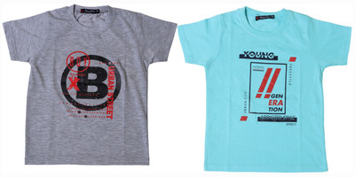 NeuVin Baby Boys Typography Cotton Blend Regular T Shirt(Multicolor, Pack of 2)