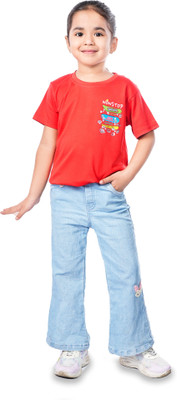 tiny hugs Girls Printed Polyester Regular T Shirt(Red, Pack of 1)