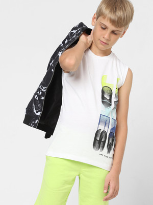 Jack & Jones Junior Boys Printed Cotton Blend Regular T Shirt(White, Pack of 1)
