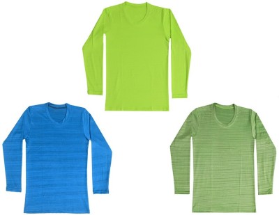 KAVYA Boys Solid Polyester T Shirt(Multicolor, Pack of 3)