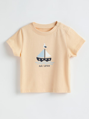 milou Baby Boys Printed Pure Cotton Regular T Shirt(Beige, Pack of 1)