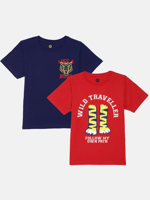 Yk Boys Printed Cotton Blend Regular T Shirt(Dark Blue, Pack of 2)