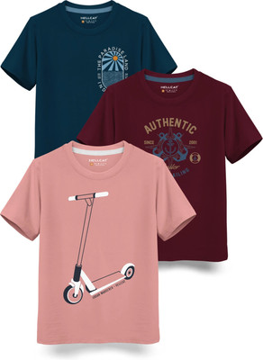 Hellcat Boys Printed Cotton Blend Regular T Shirt(Multicolor, Pack of 3)