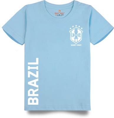 Kiddy Viddy Boys Printed Cotton Blend Regular T Shirt(Light Blue, Pack of 1)
