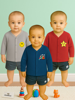 KidBee Baby Boys & Baby Girls Solid Cotton Blend Regular T Shirt(Multicolor, Pack of 3)