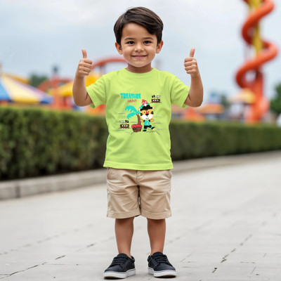 PROVOGUE Baby Boys Printed Pure Cotton Regular T Shirt(Light Green, Pack of 1)