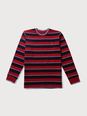 GINI & JONY Boys Striped Cotton Blend Regular T Shirt(Red, Pack of 1)